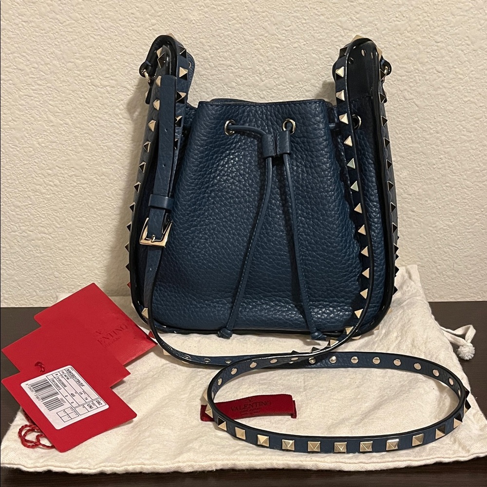 Valentino Blue Leather Studded Shoulder Bag Authentic